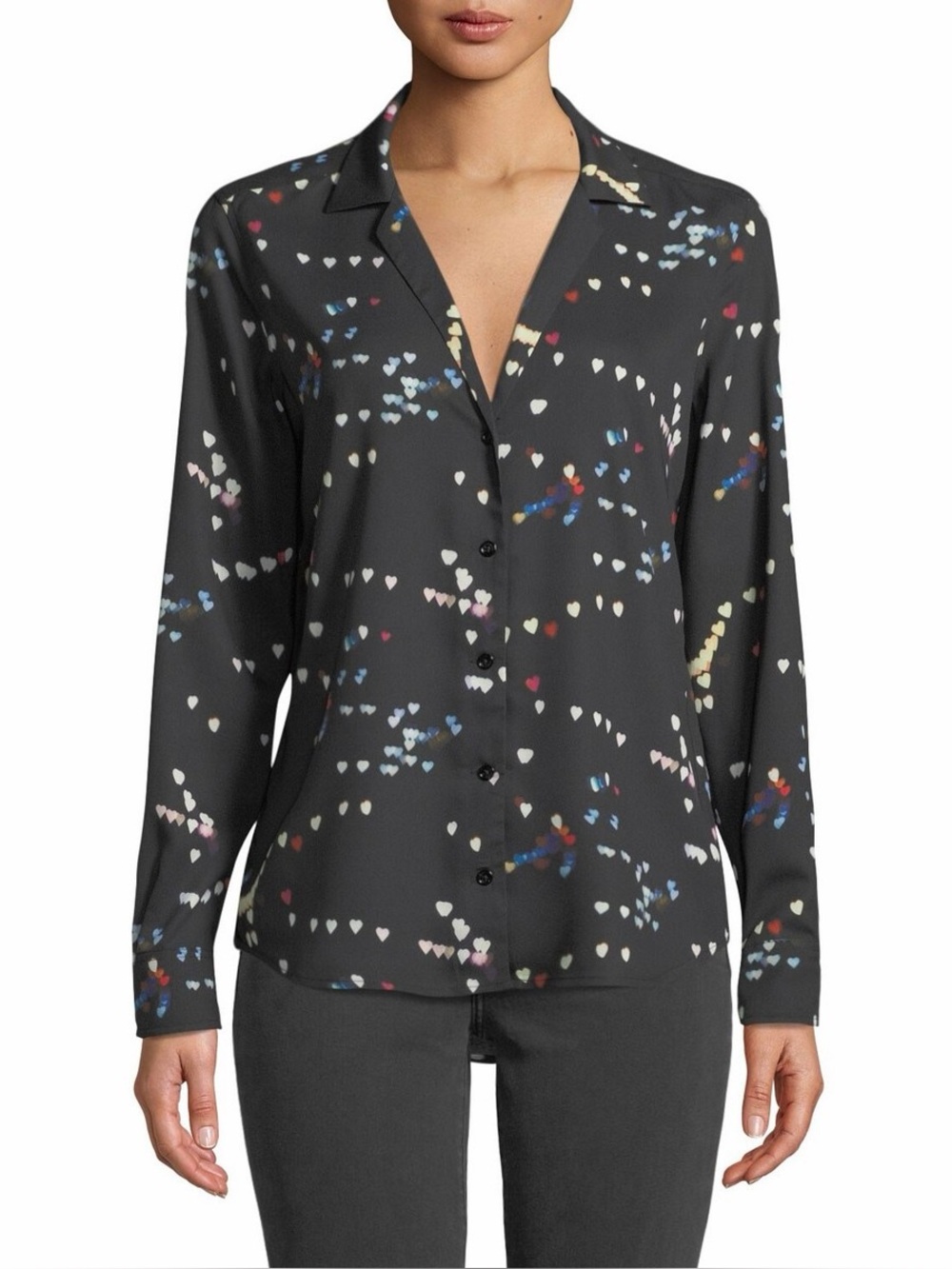 Equipment Femme Adalyn Refracted Heart Printed Button Down Blouse Office